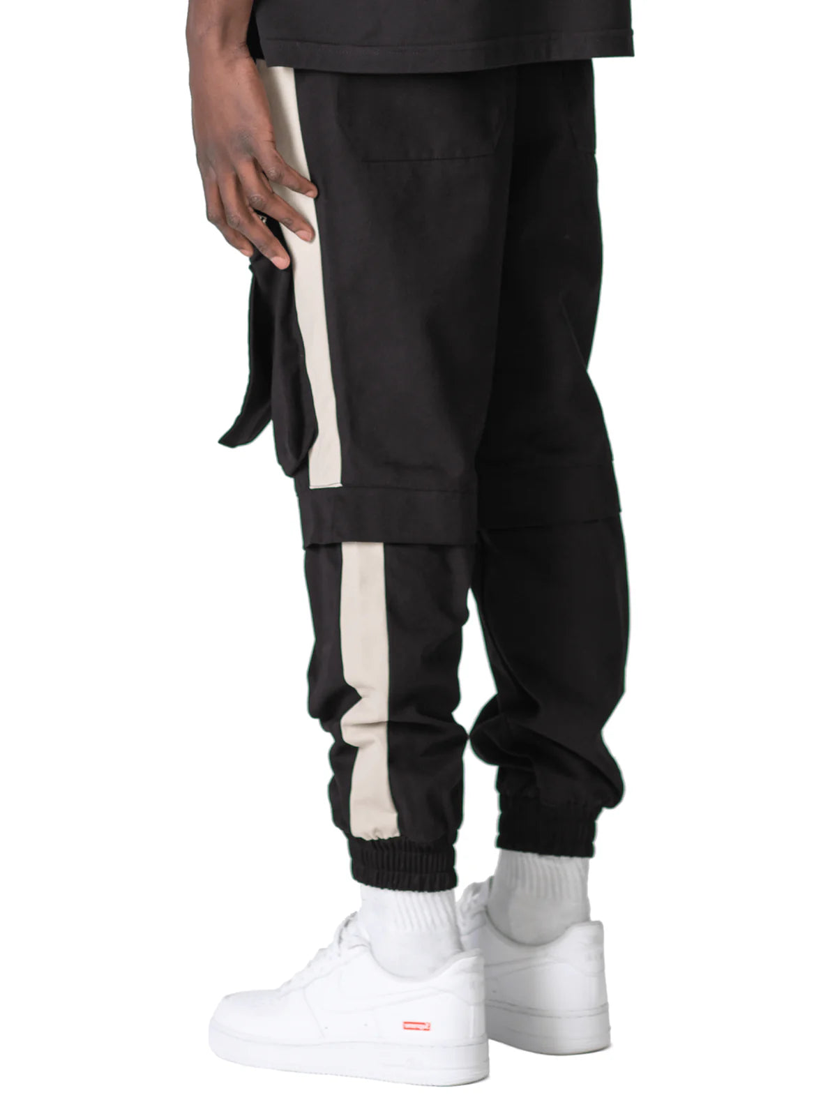 COLOUR-BLOCK CARGO PANTS - BLACK / STONE