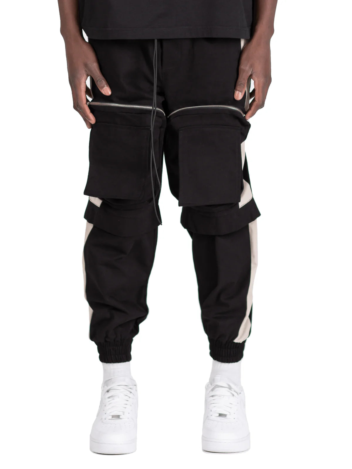 COLOUR-BLOCK CARGO PANTS - BLACK / STONE