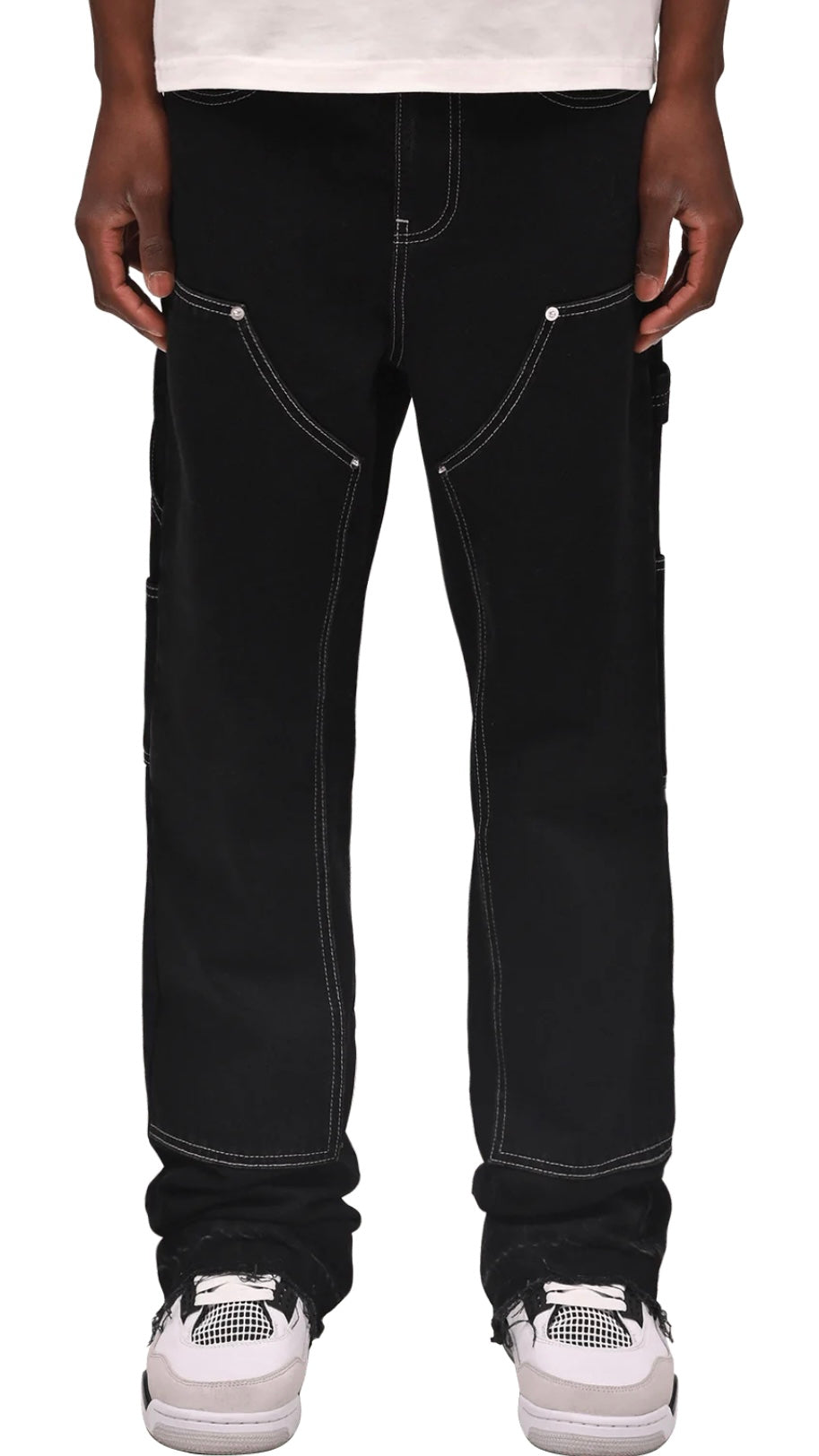 CONTRAST STITCH FLARE DENIM - BLACK