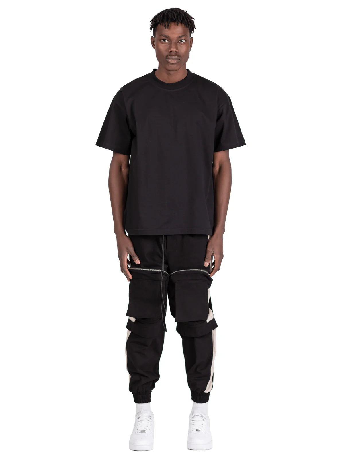COLOUR-BLOCK CARGO PANTS - BLACK / STONE