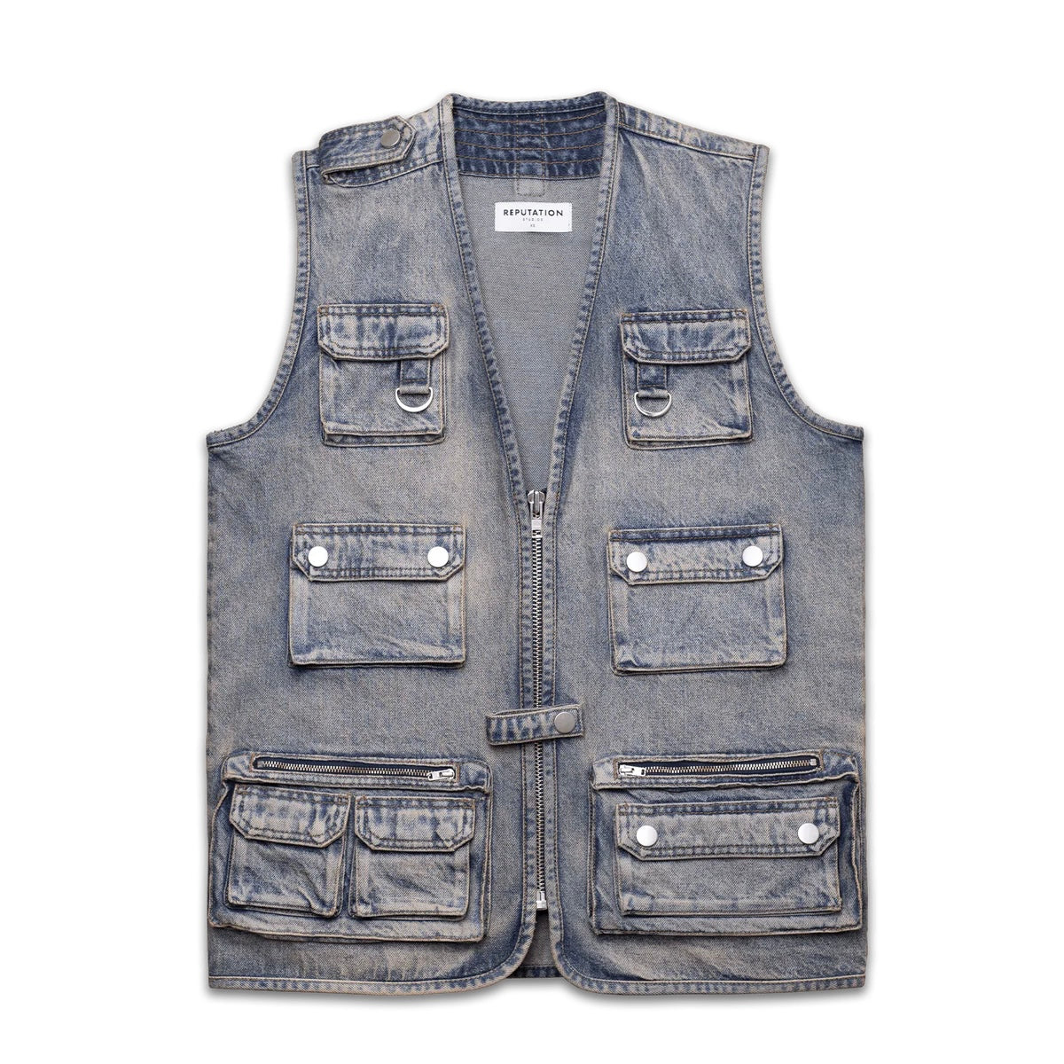 DENIM UTILITY VEST - CREAM WASH