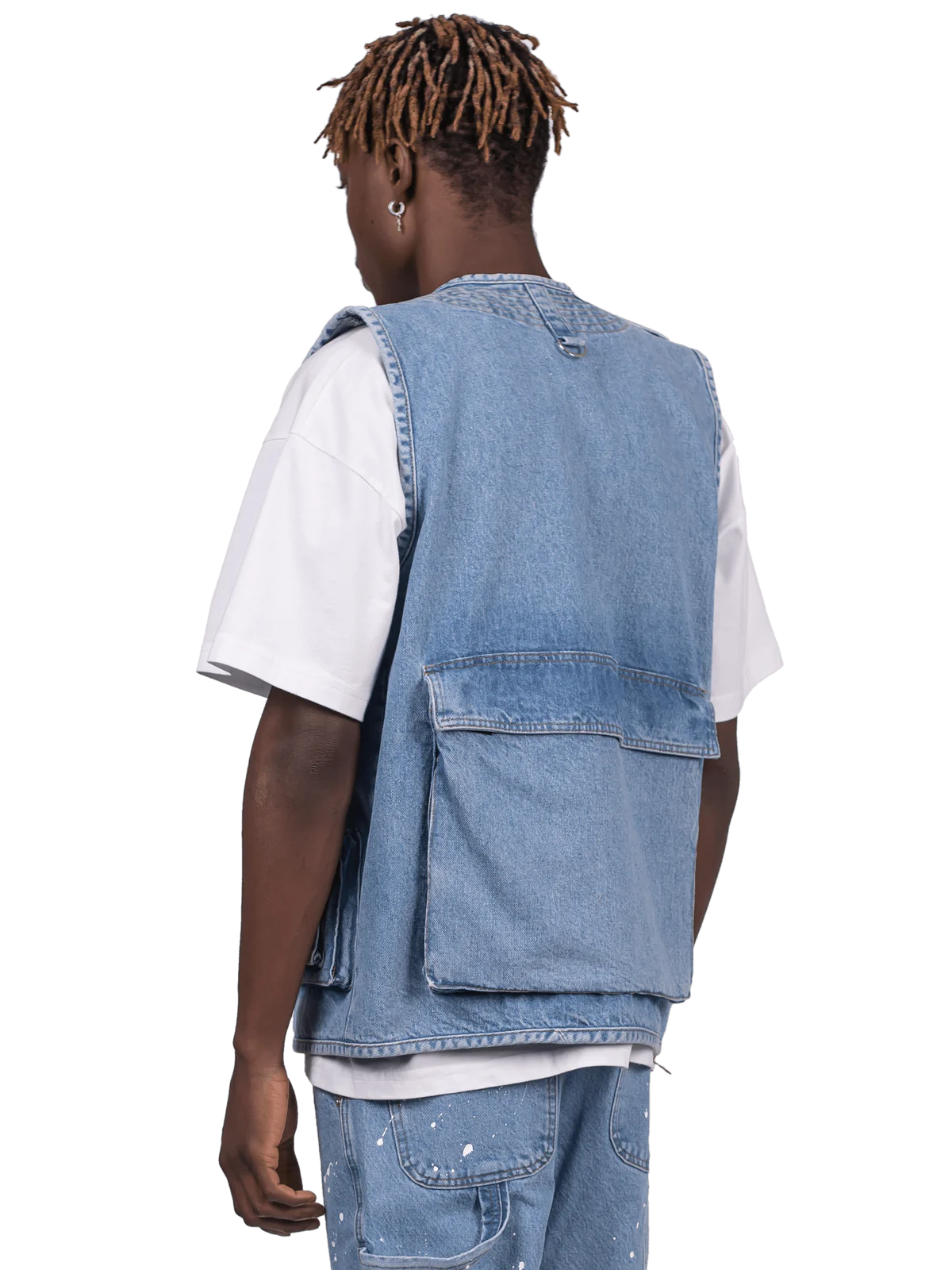 DENIM UTILITY VEST - LIGHT STONE