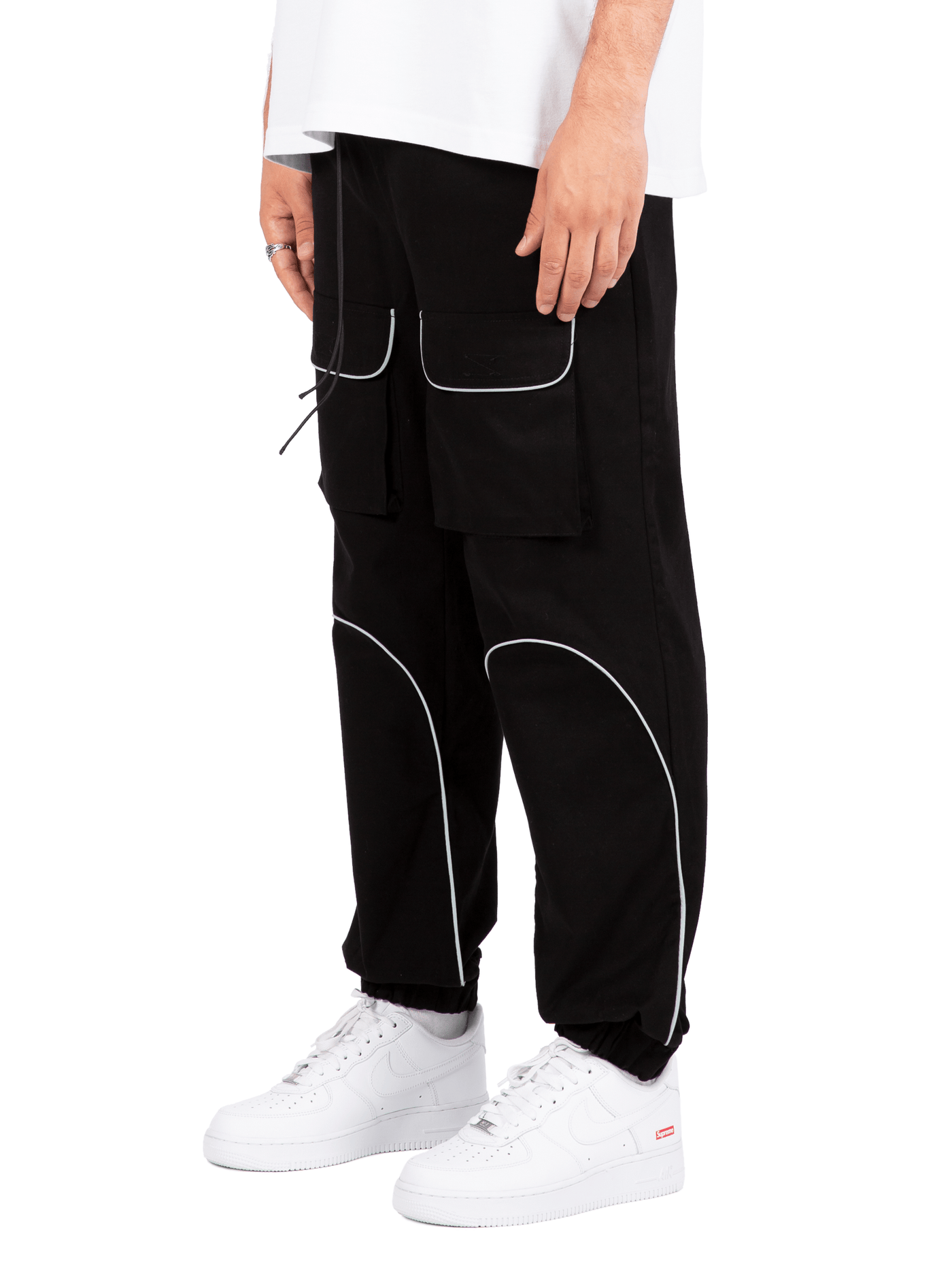 REFLECTIVE FRONT POCKET PANTS - BLACK