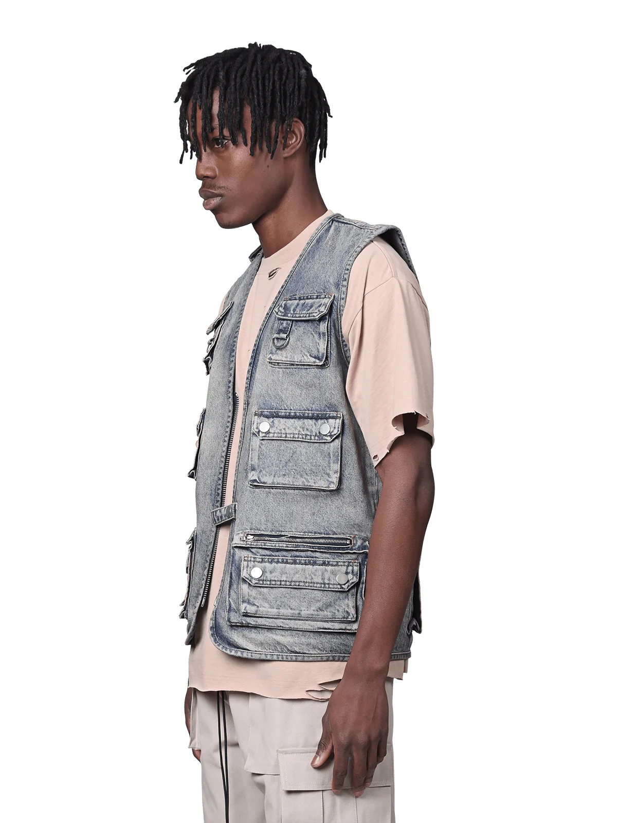 DENIM UTILITY VEST - CREAM WASH