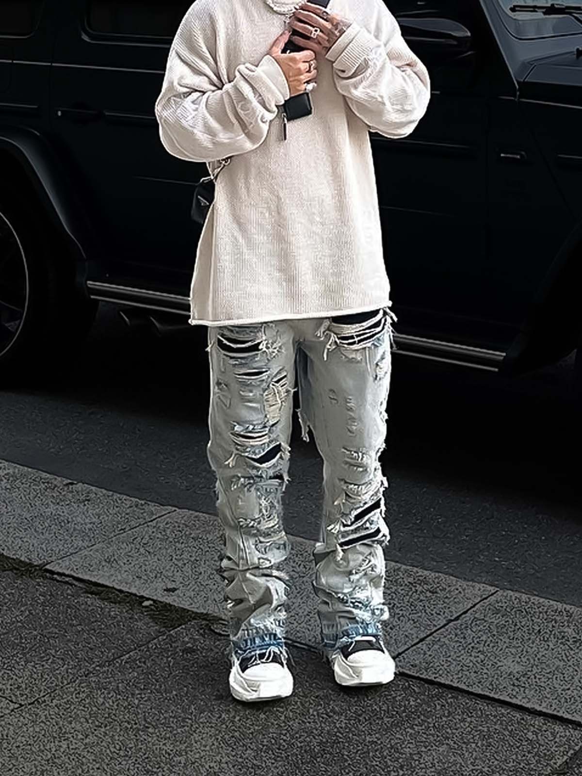 THRASHED FLARE DENIM - CREAM WASH