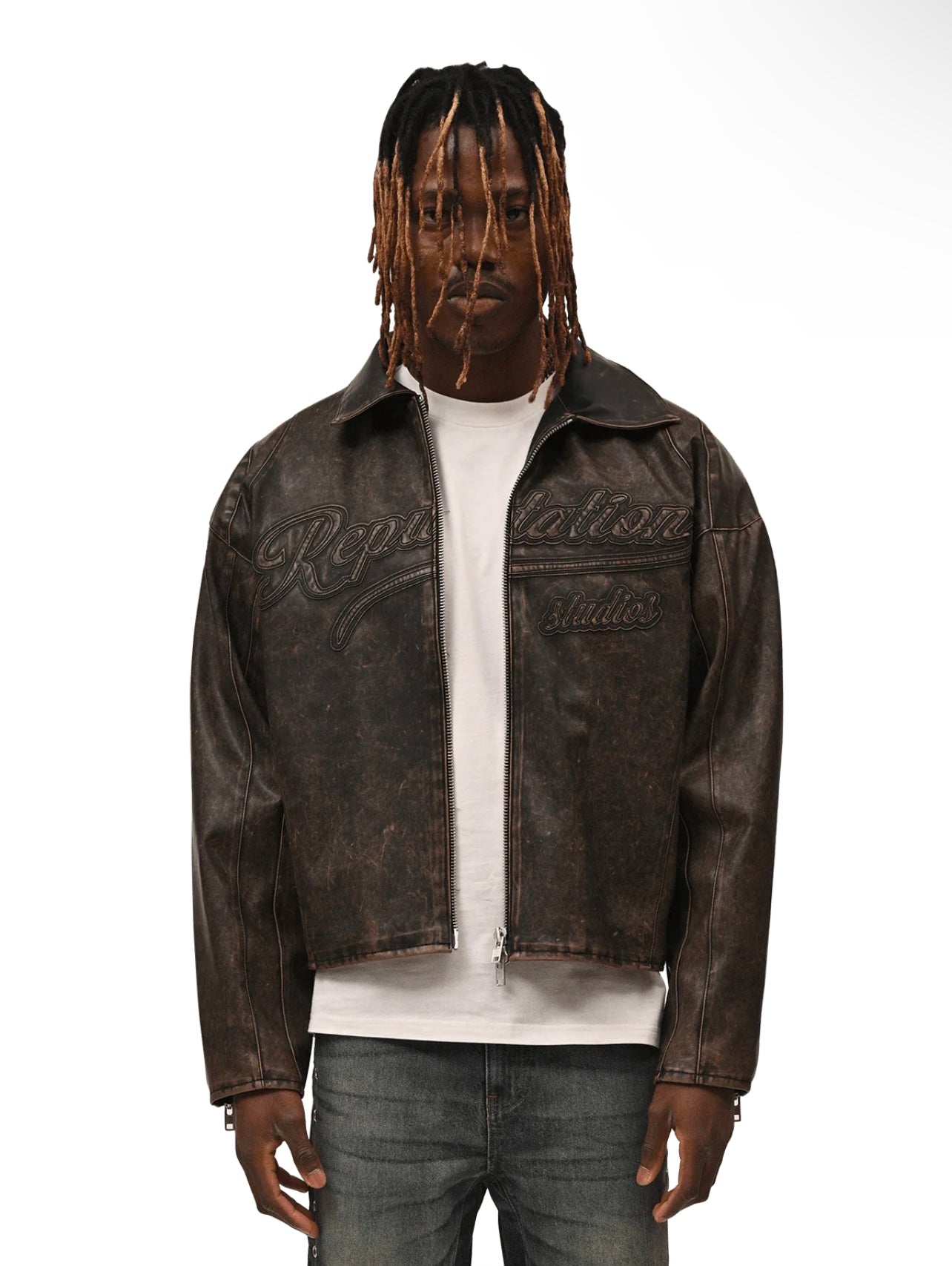 VINTAGE LEATHER JACKET - ACID WASH