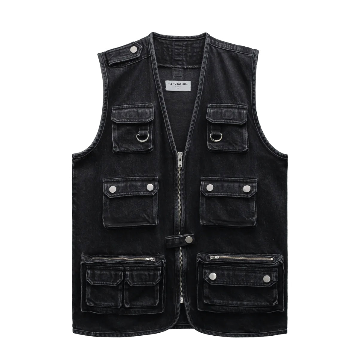 DENIM UTILITY VEST - BLACK
