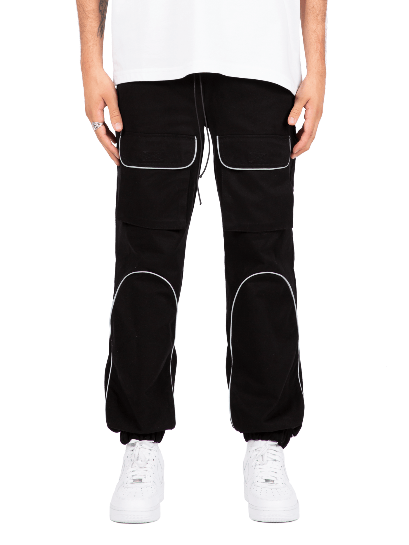 REFLECTIVE FRONT POCKET PANTS - BLACK