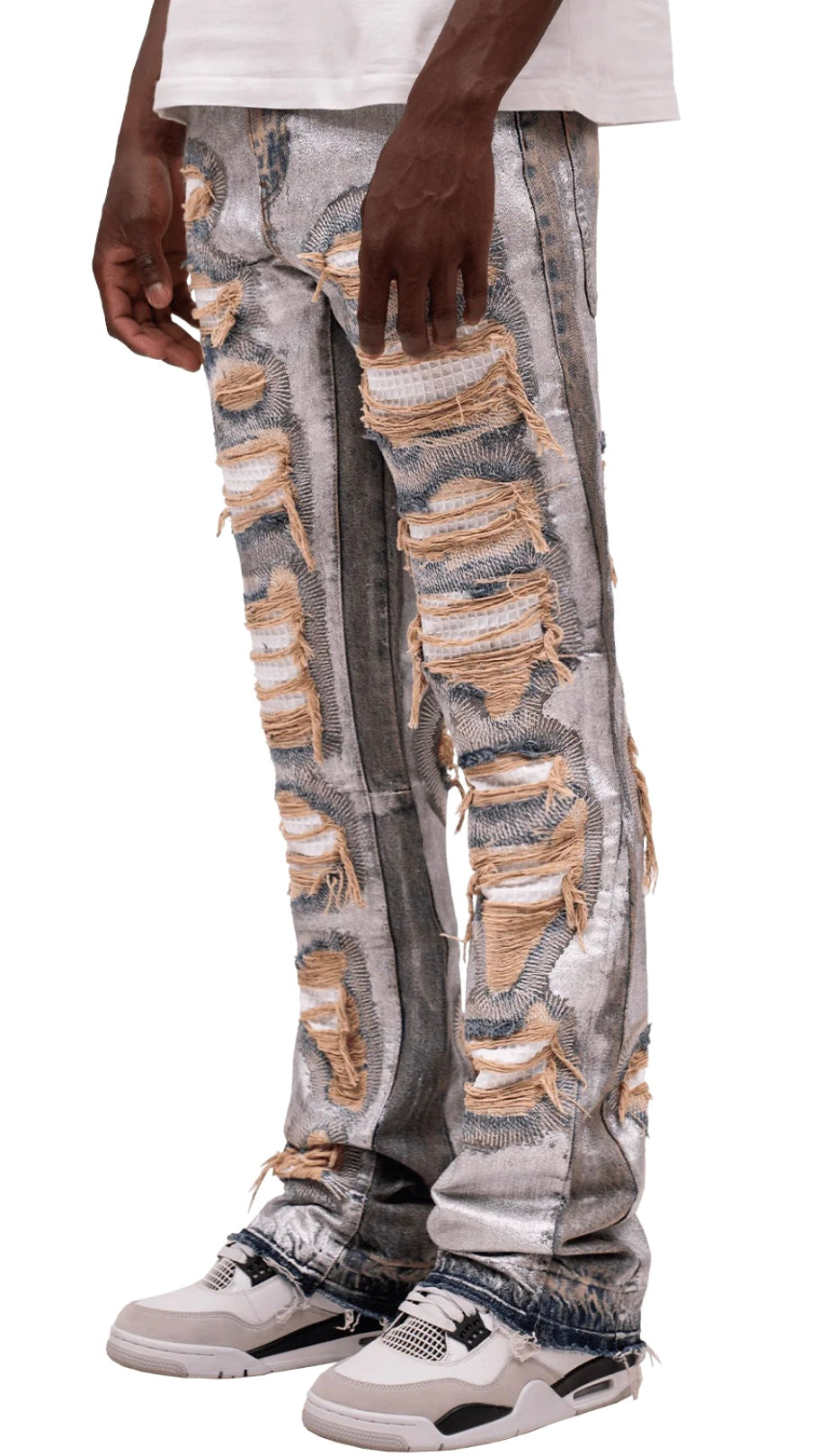 METALLIC FLARE DENIM - CREAM WASH