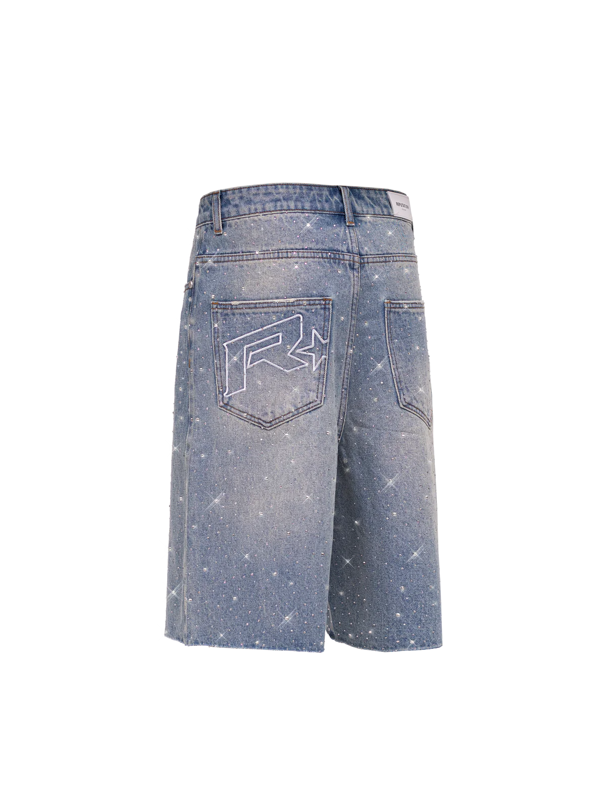 RHINESTONE DENIM JORTS - CREAM WASH