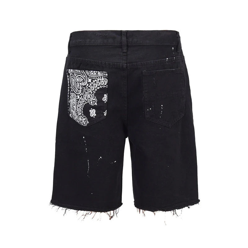Checkered Paisley Shorts - Black
