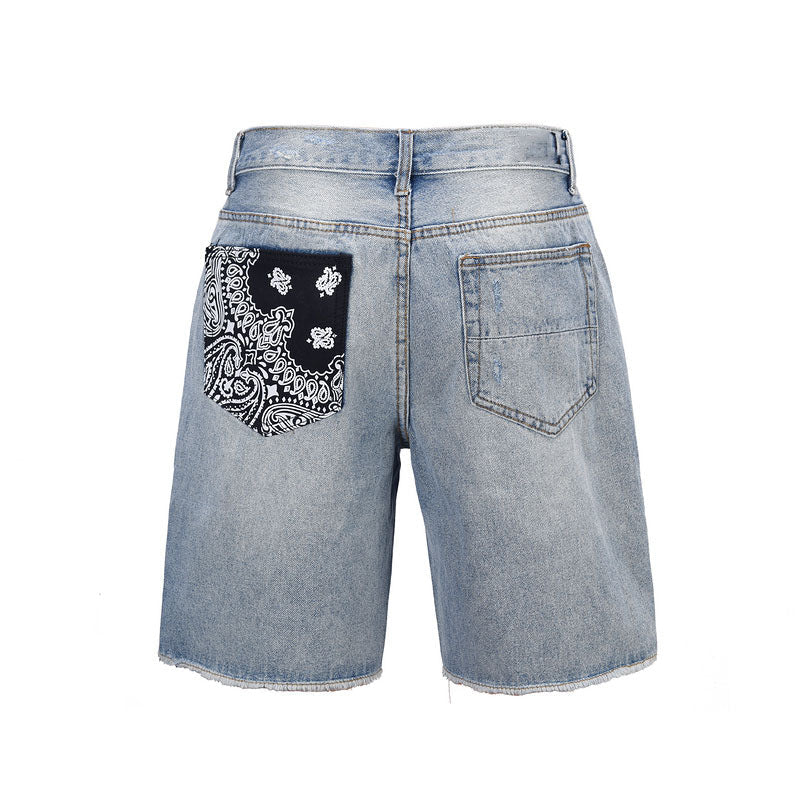 Checkered Paisley Shorts - Washed Blue