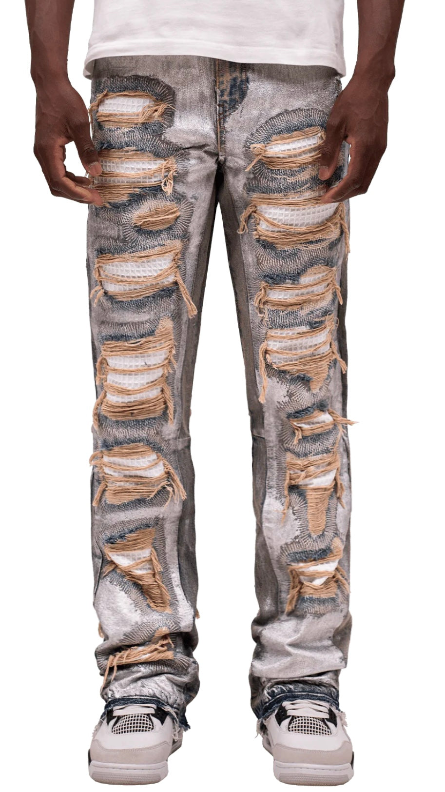 METALLIC FLARE DENIM - CREAM WASH