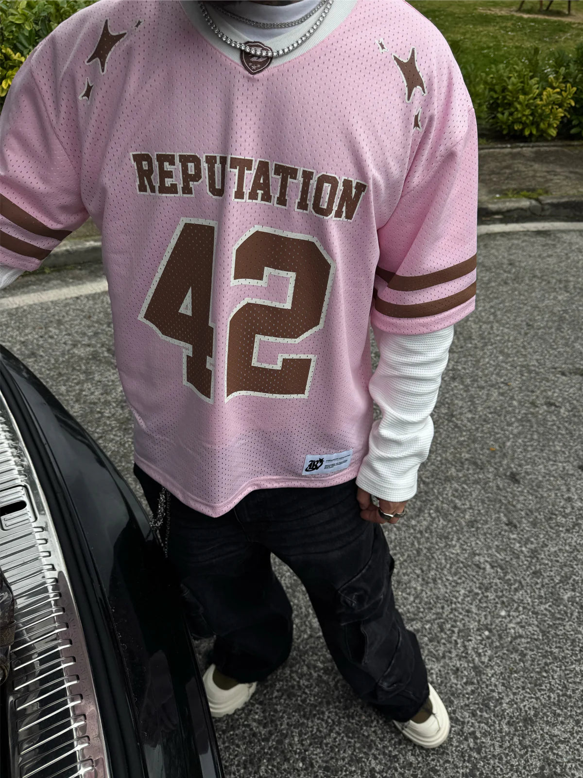 MESH LAYERED JERSEY - PINK