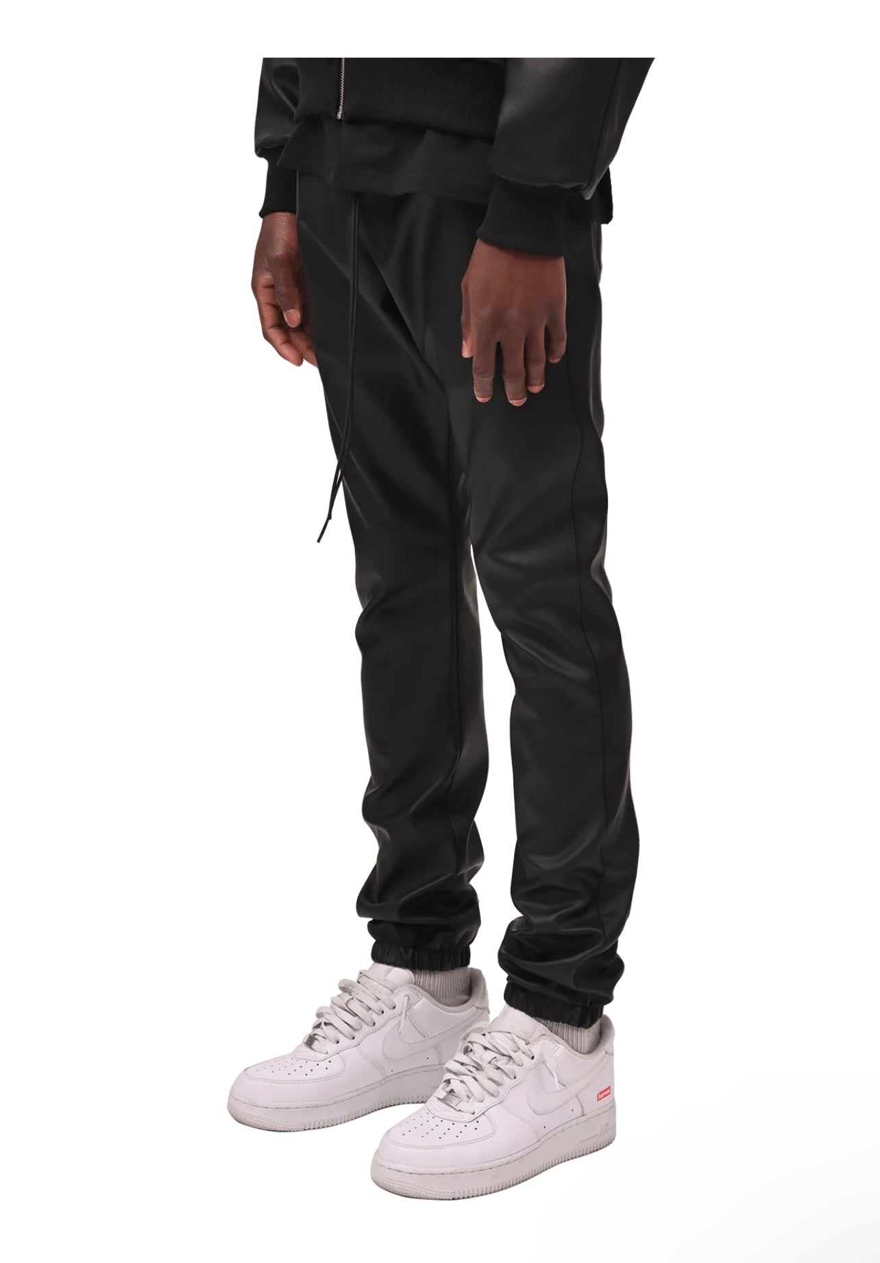LEATHER SWEATPANTS - BLACK