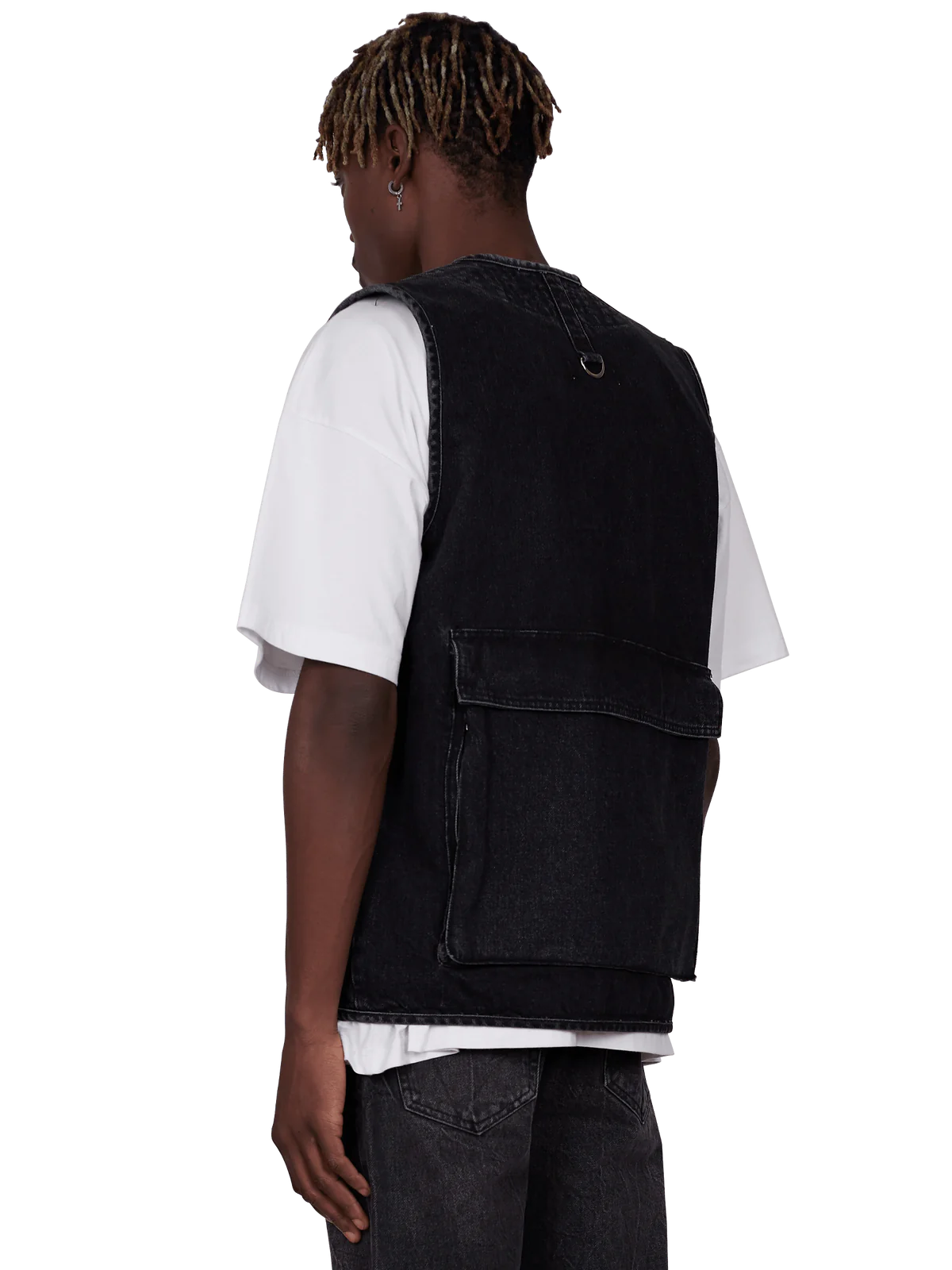 DENIM UTILITY VEST - BLACK
