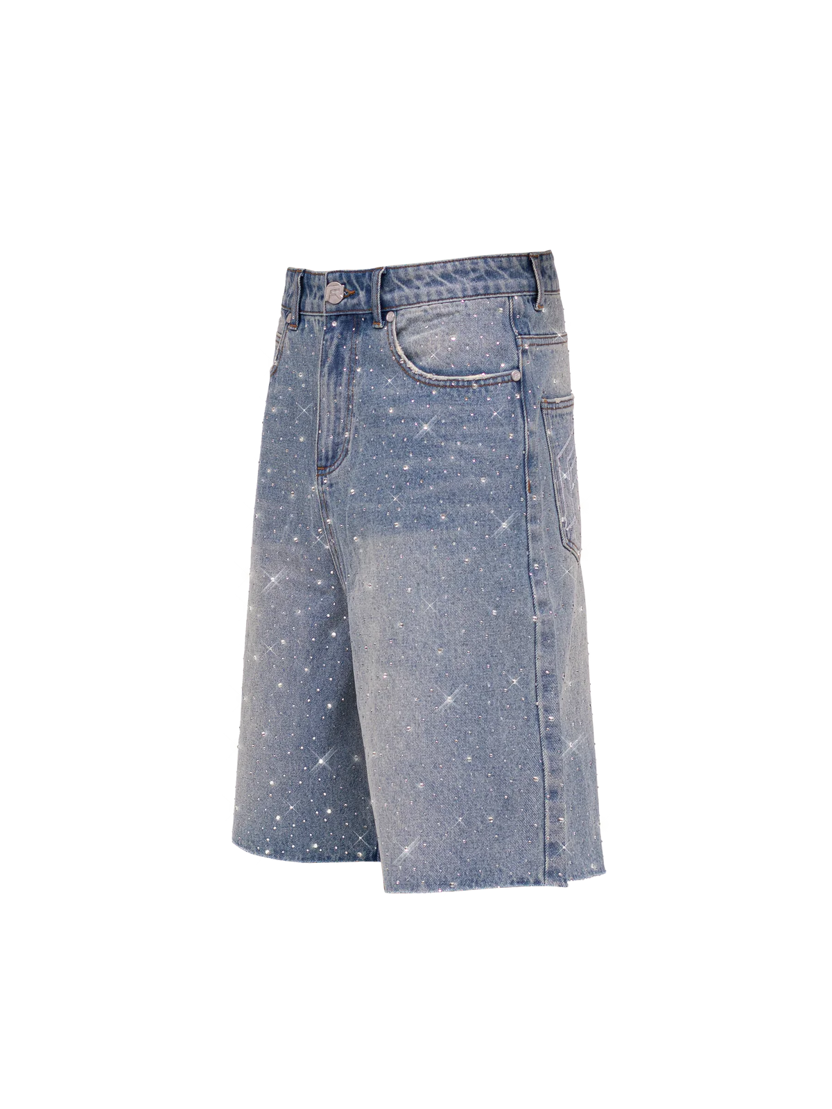 RHINESTONE DENIM JORTS - CREAM WASH