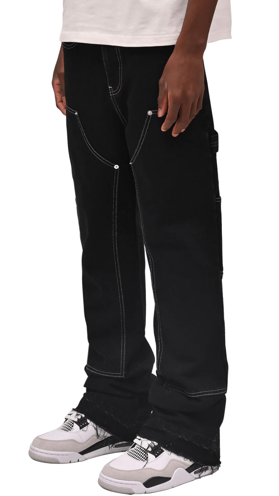 CONTRAST STITCH FLARE DENIM - BLACK