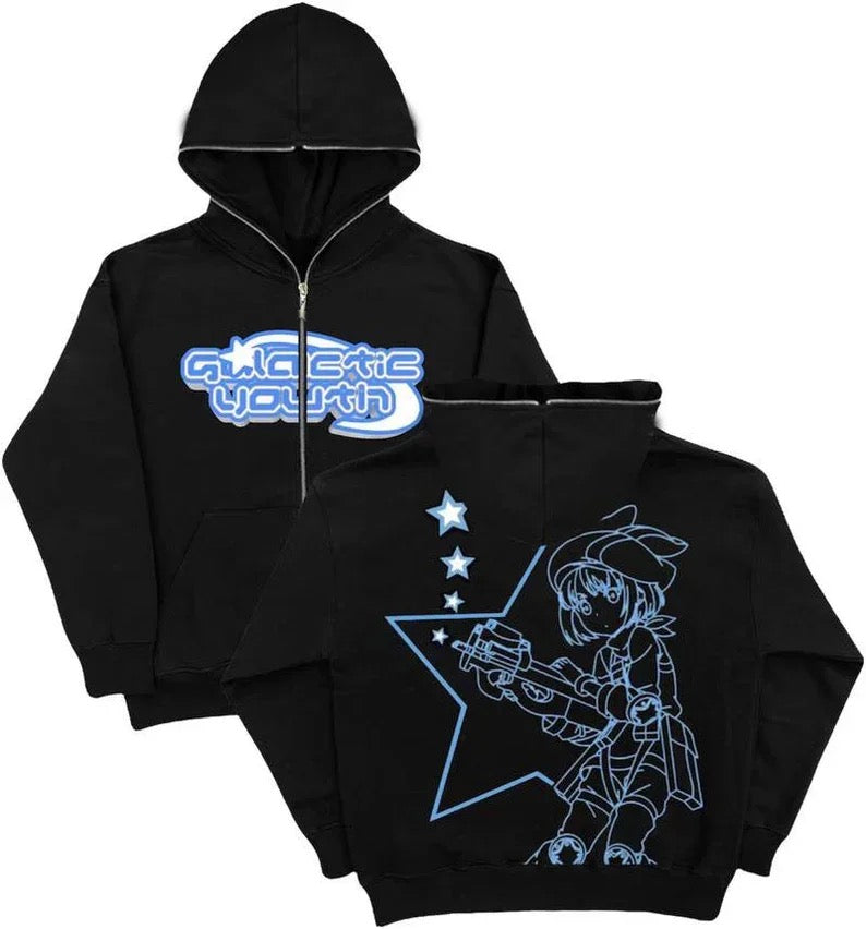 GALACTIC ZIP-UP HOODIE - BLACK