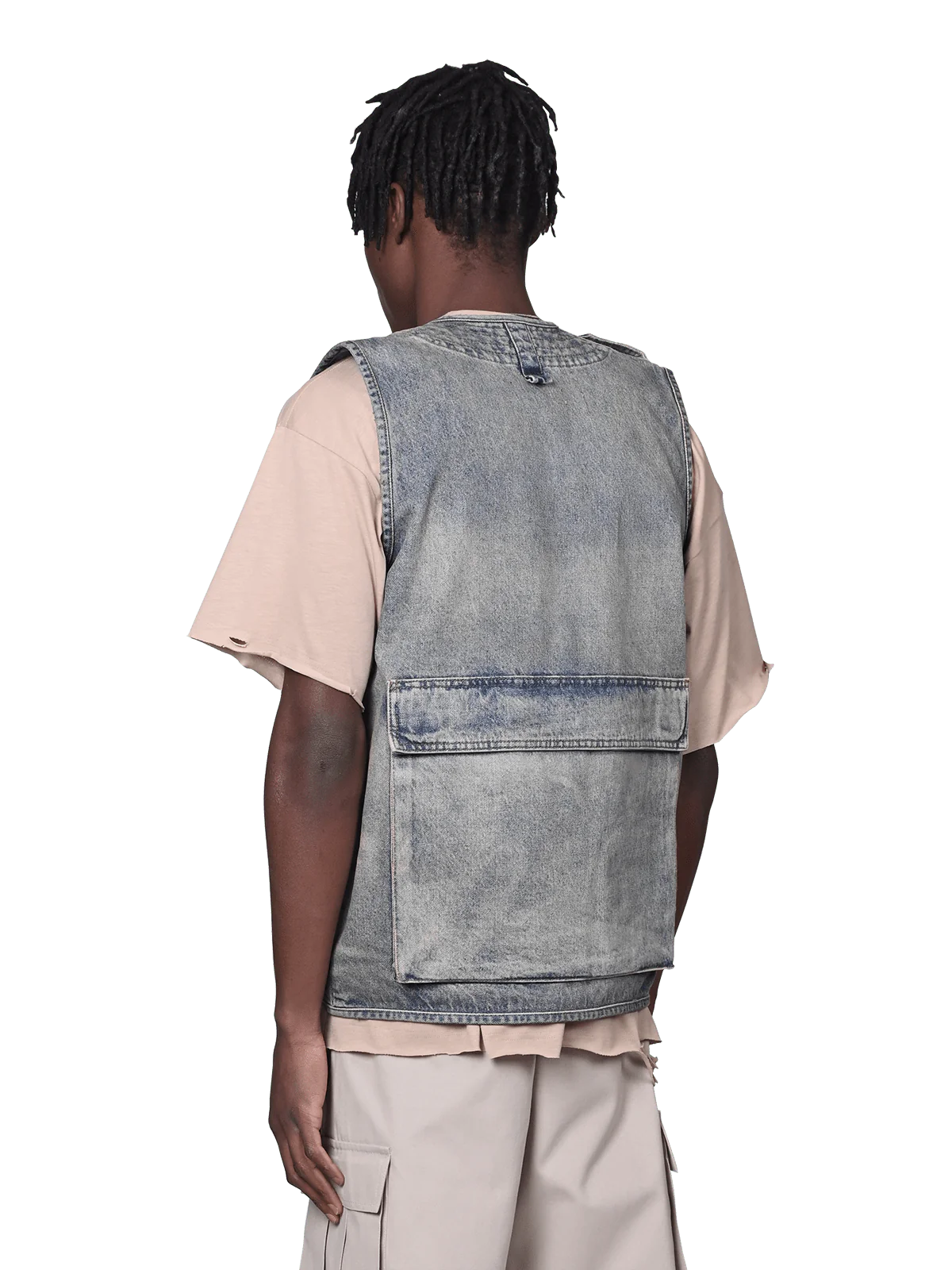 DENIM UTILITY VEST - CREAM WASH