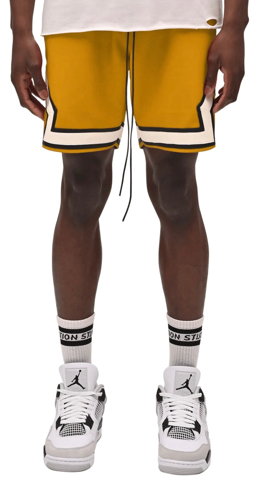 LEATHER BASKETBALL SHORTS - MUSTARD