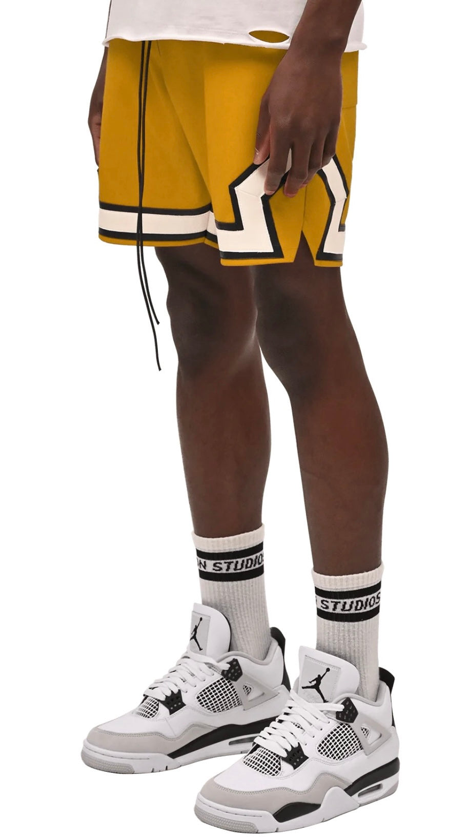 LEATHER BASKETBALL SHORTS - MUSTARD