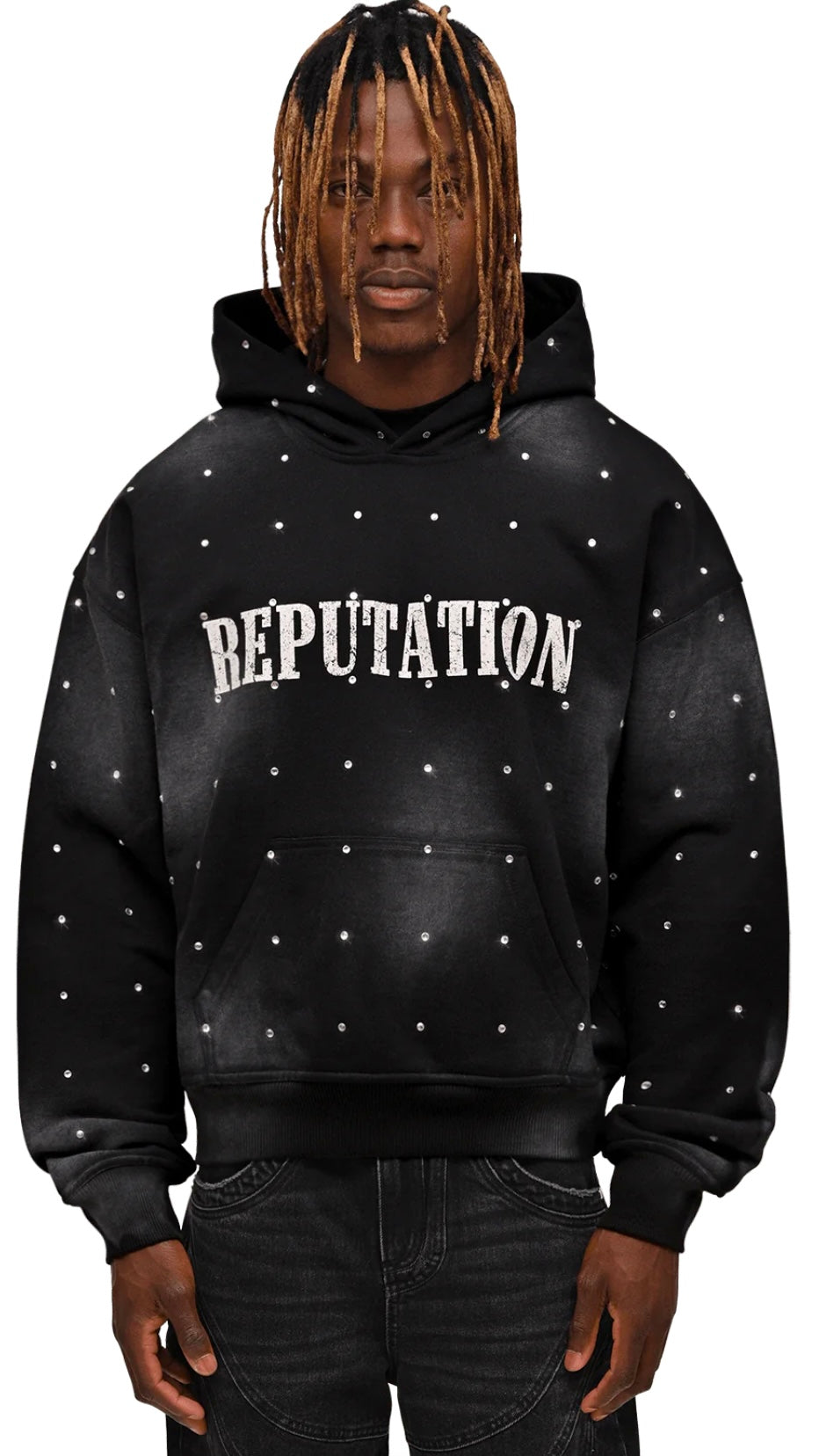 RHINESTONE HOODIE - BLACK