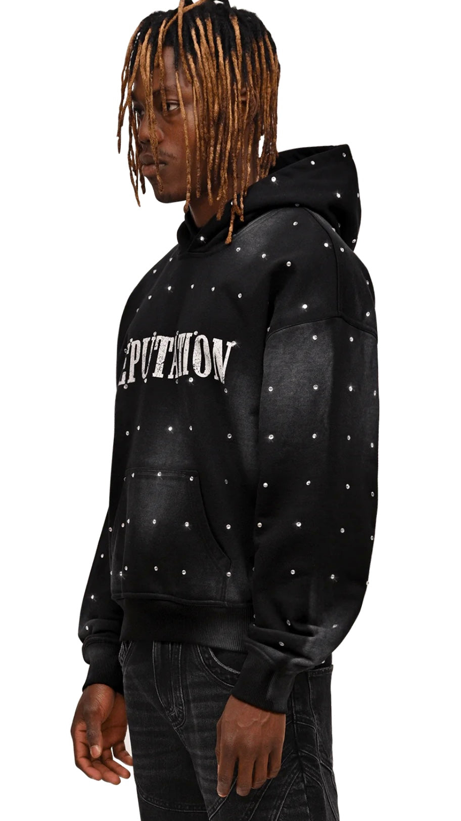RHINESTONE HOODIE - BLACK