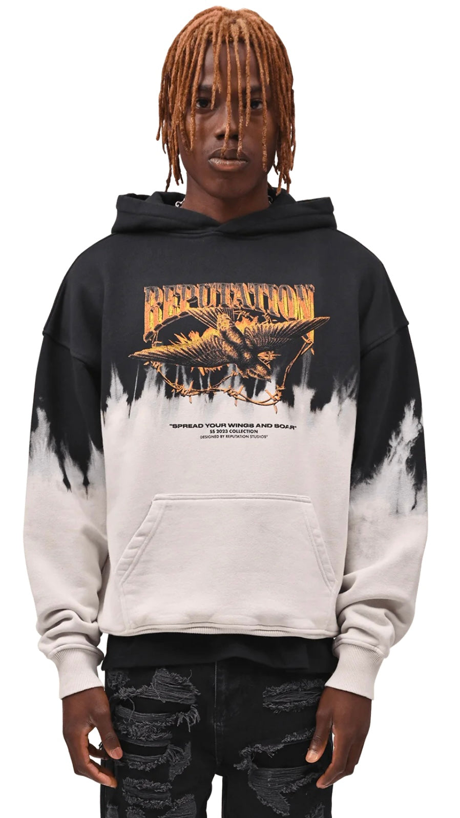 VINTAGE DIP DYE HOODIE - SPREAD YOUR WINGS