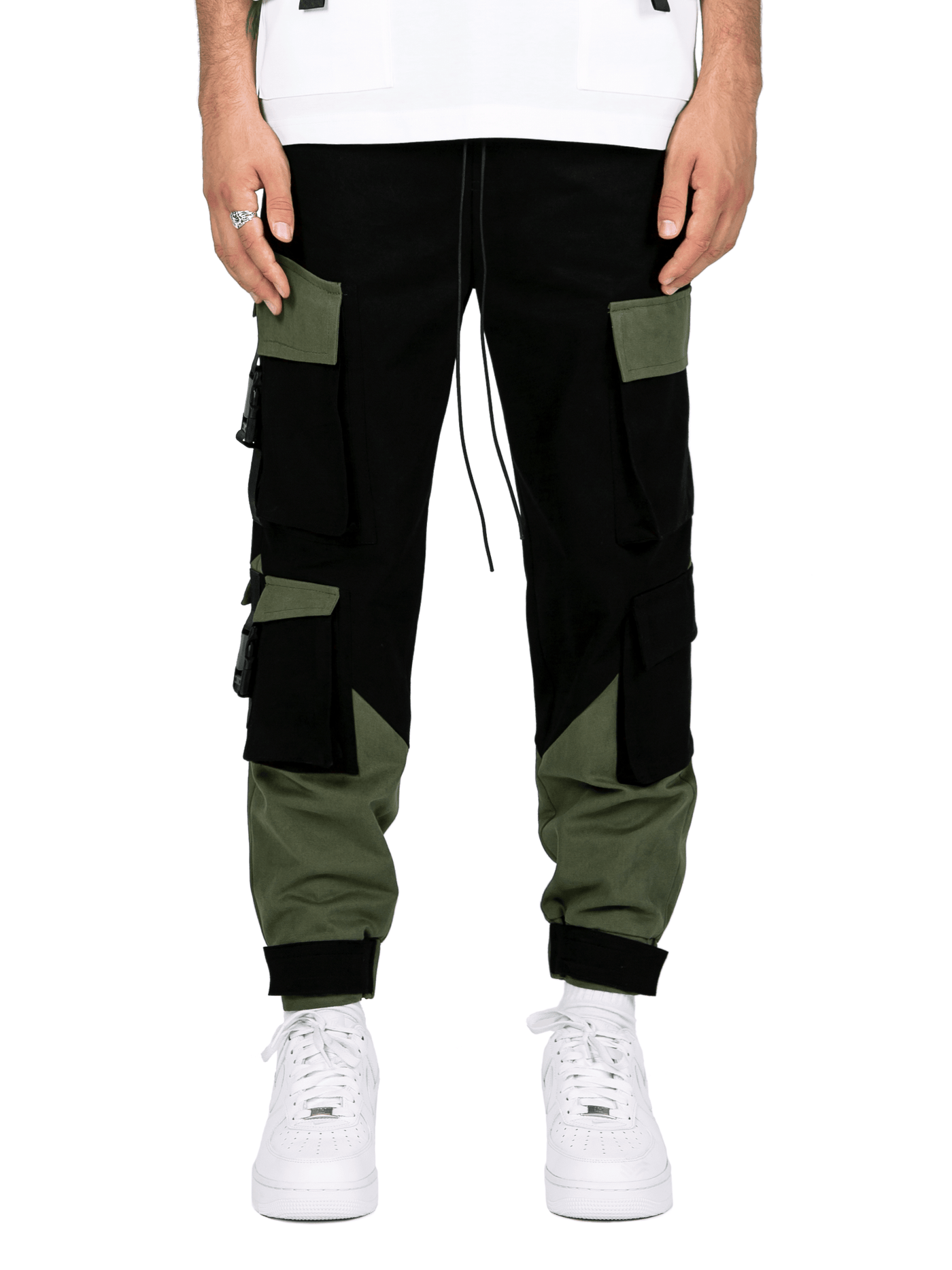 MULTI POCKET CARGO PANTS - BLACK/FOREST