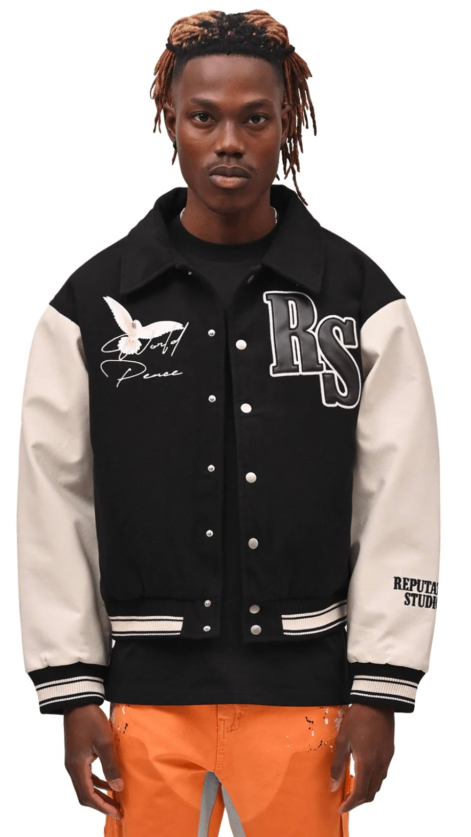 WORLD PEACE VARSITY JACKET - BLACK