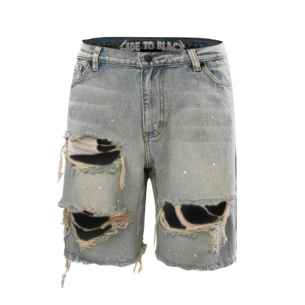 Ripped Denim Shorts - Blue