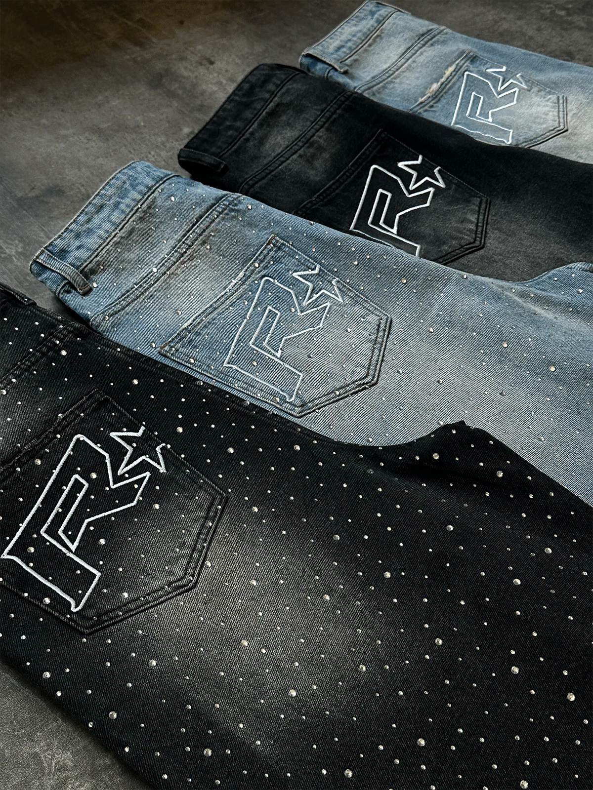 RHINESTONE DENIM JORTS - BLACK