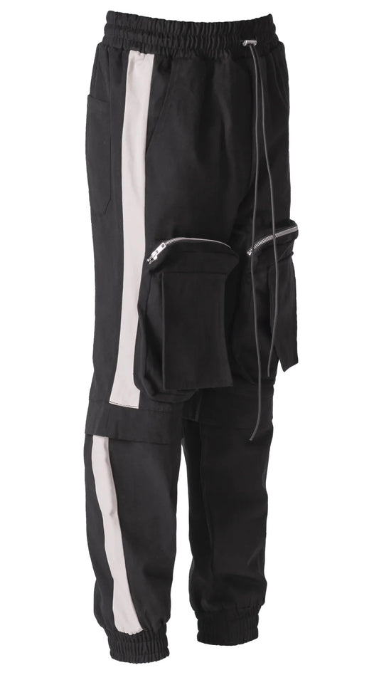 COLOUR-BLOCK CARGO PANTS - BLACK / STONE