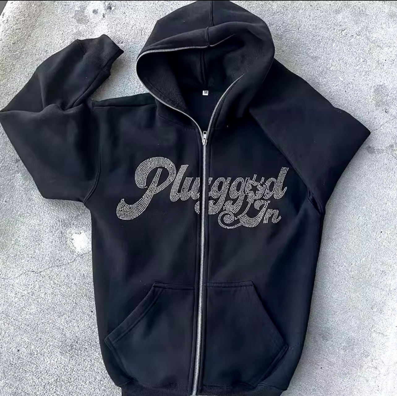 PLUGGED IN ZIP-UP HOODIE - BLACK