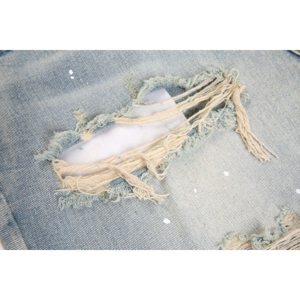 Ripped Denim Shorts - Blue