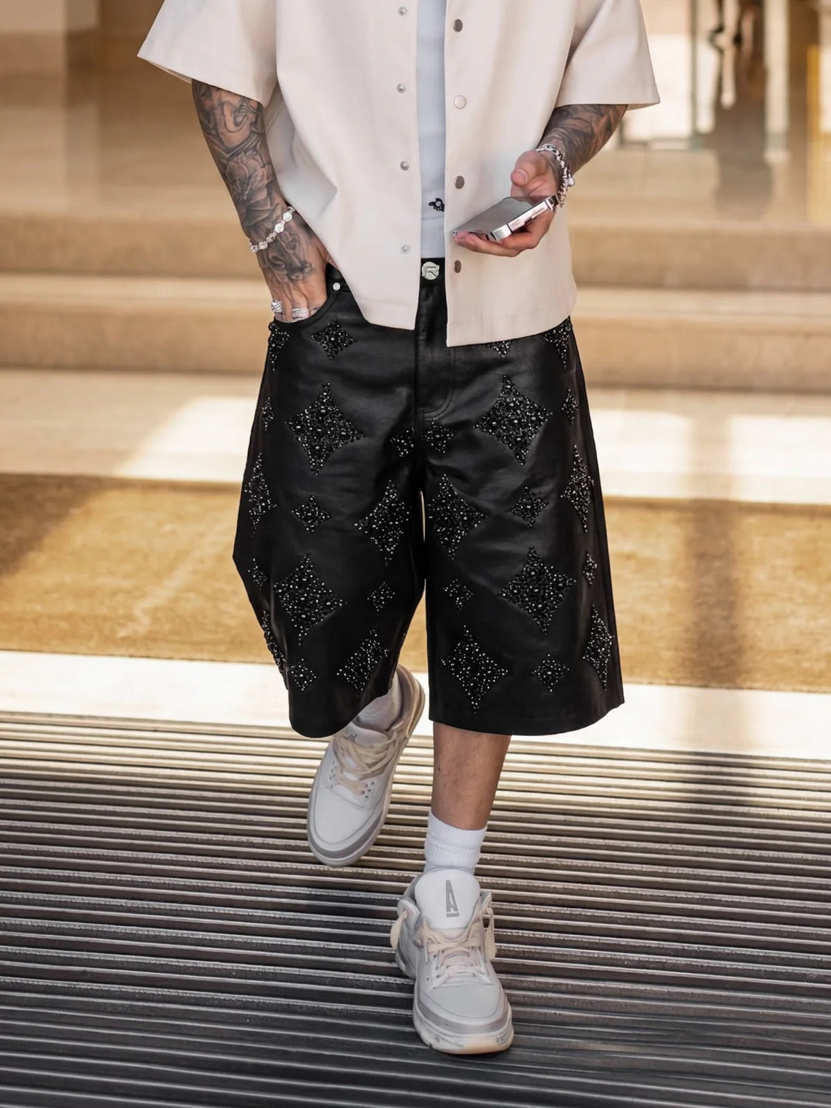 BLACK WAX EMBELLISH JORTS