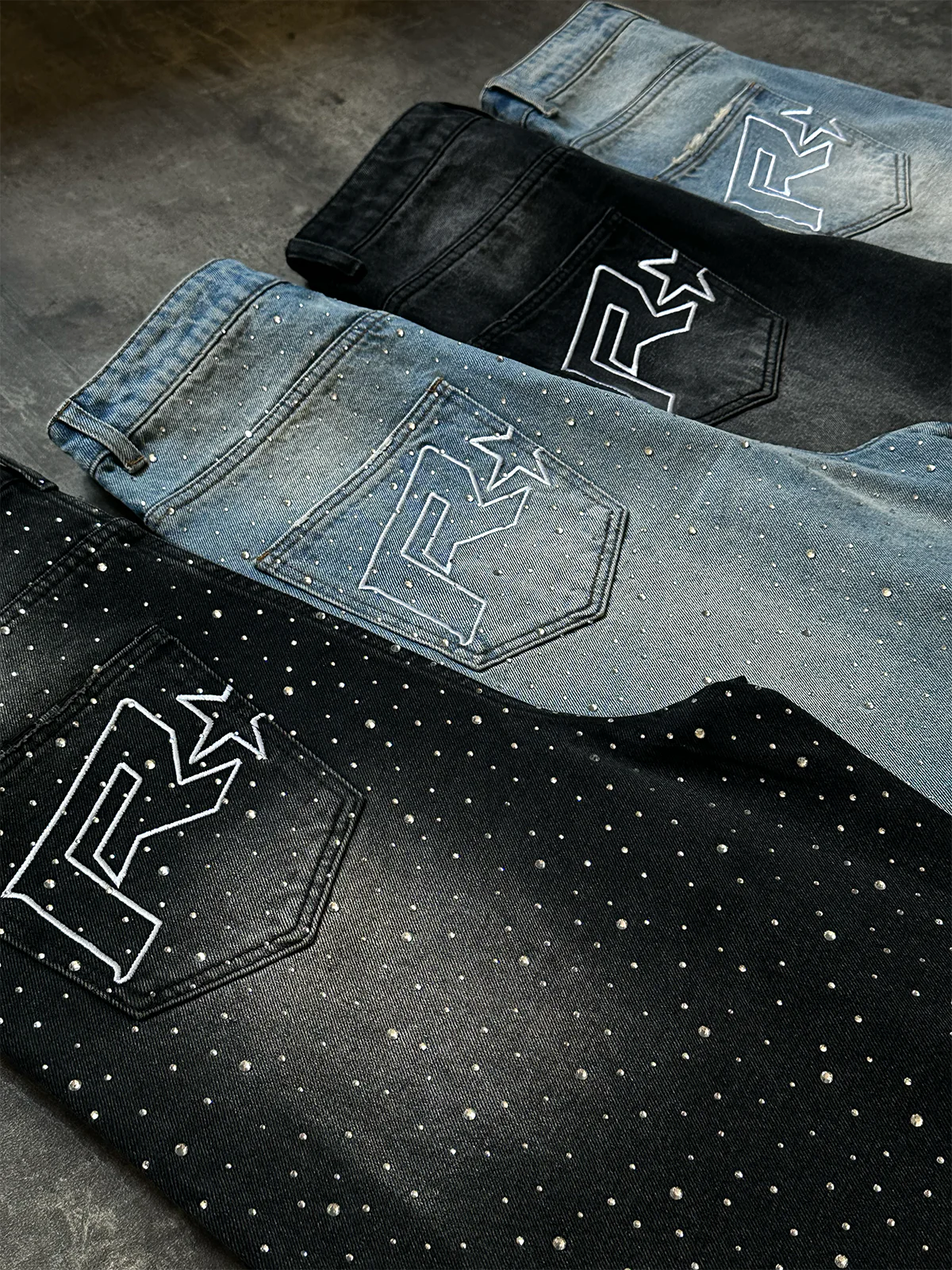 RHINESTONE DENIM JORTS - BLACK
