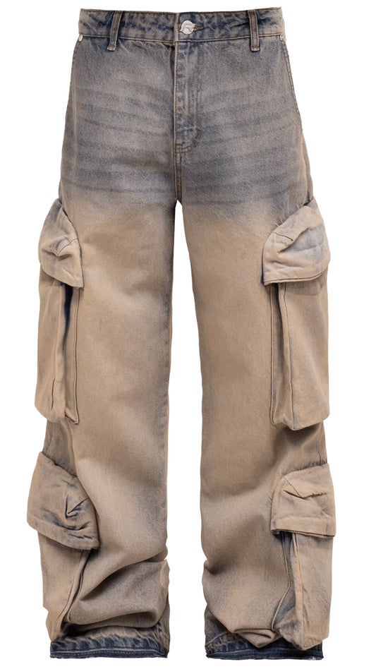 DOUBLE CARGO DENIM - CREAM WASH