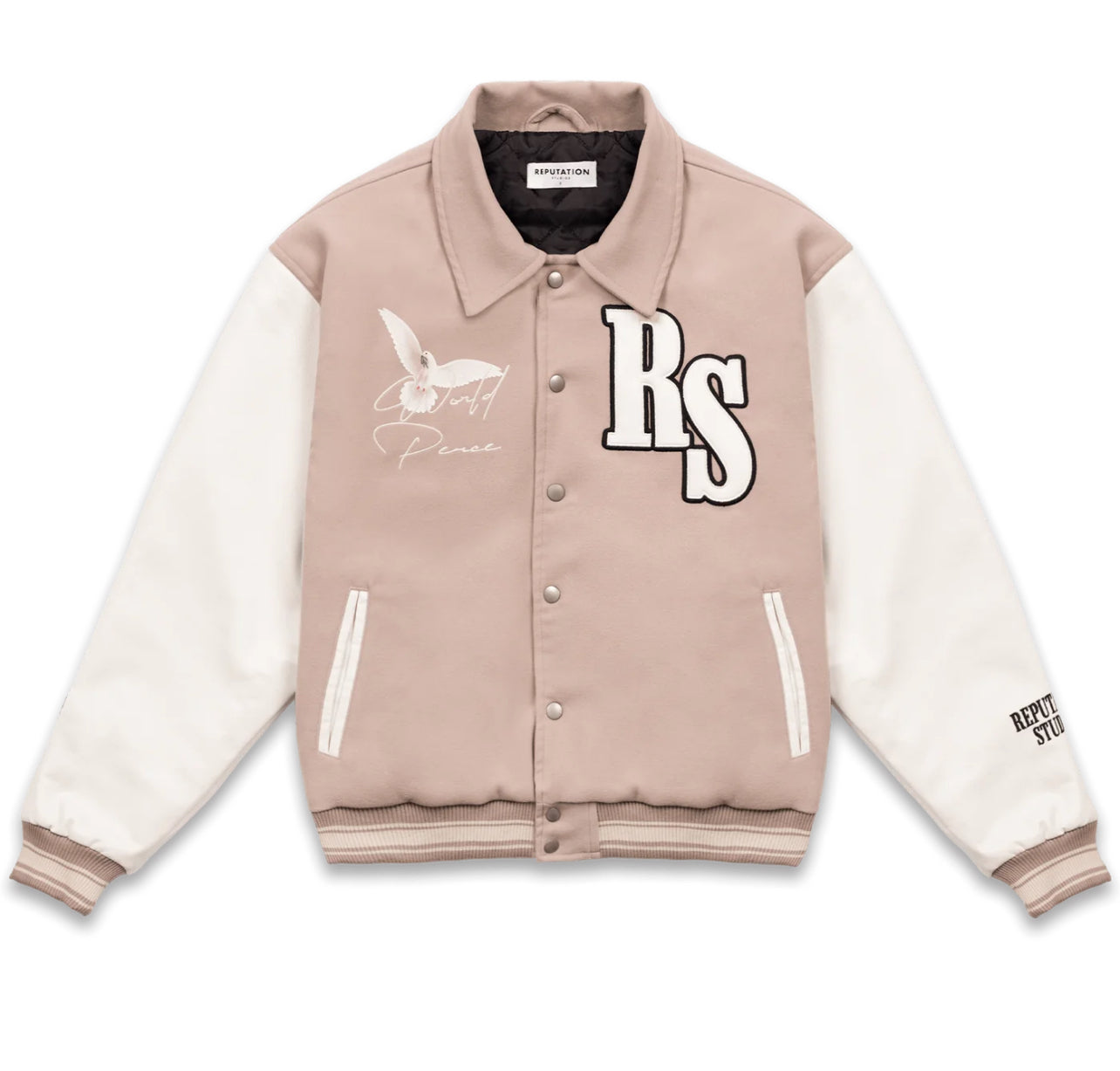 WORLD PEACE VARSITY JACKET - TAUPE