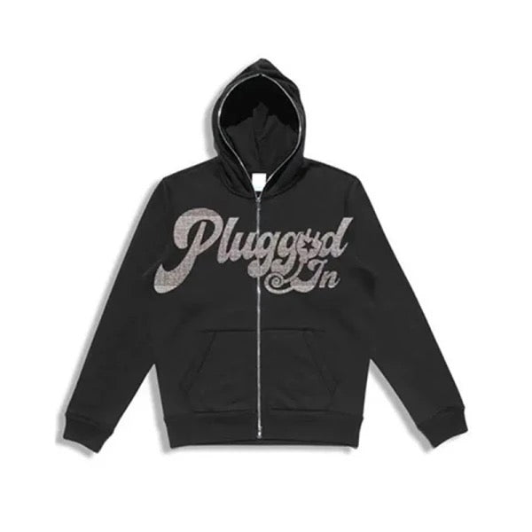 PLUGGED IN ZIP-UP HOODIE - BLACK