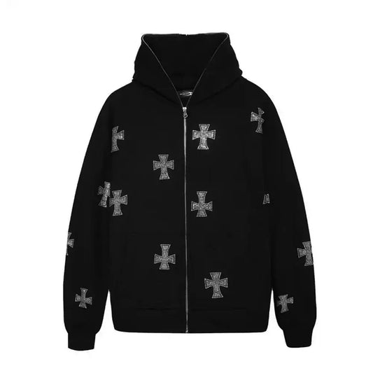 CROSS ZIP-UP HOODIE - BLACK