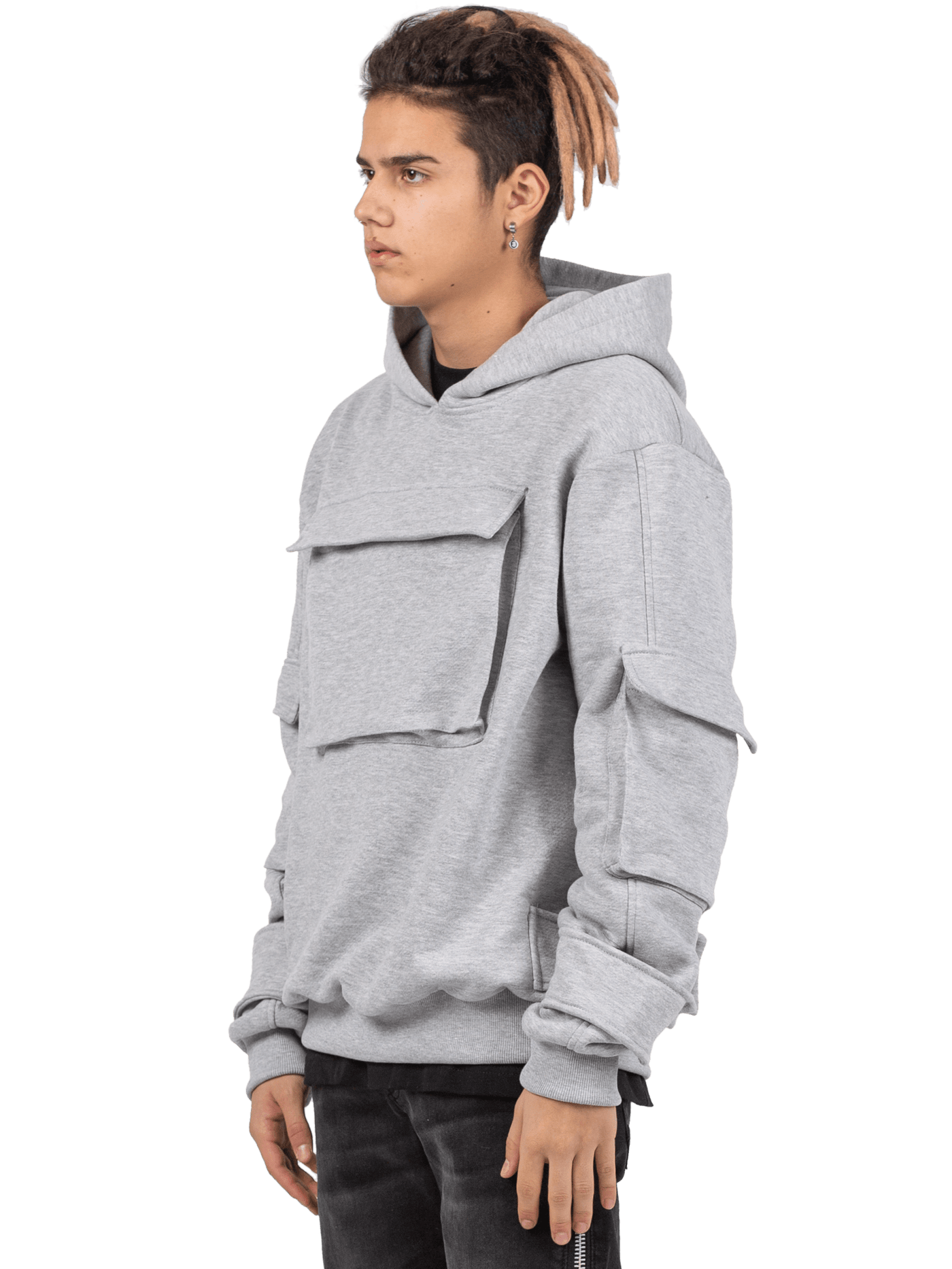 MULTI POCKET HOODIE - HEATHER GREY