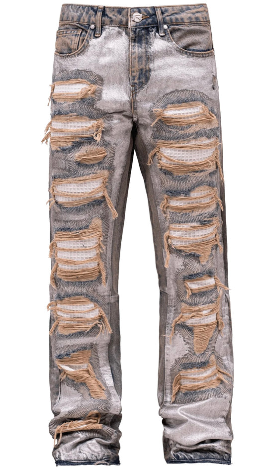 METALLIC FLARE DENIM - CREAM WASH