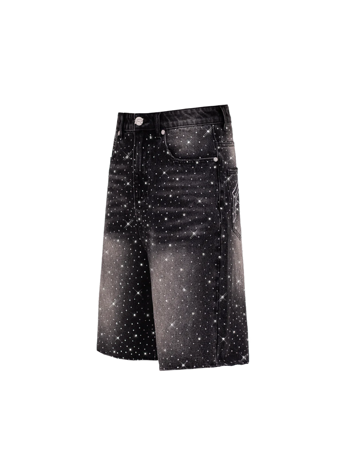 RHINESTONE DENIM JORTS - BLACK