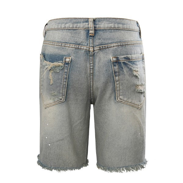 Ripped Denim Shorts - Blue
