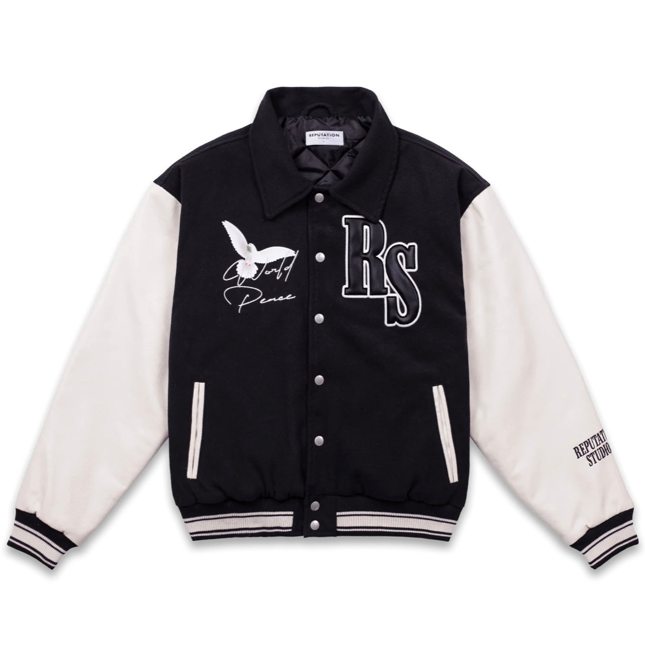 WORLD PEACE VARSITY JACKET - BLACK