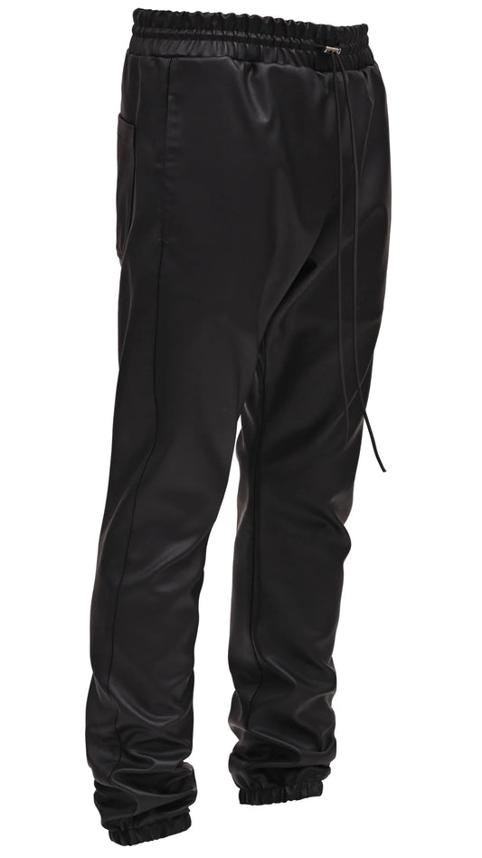 LEATHER SWEATPANTS - BLACK