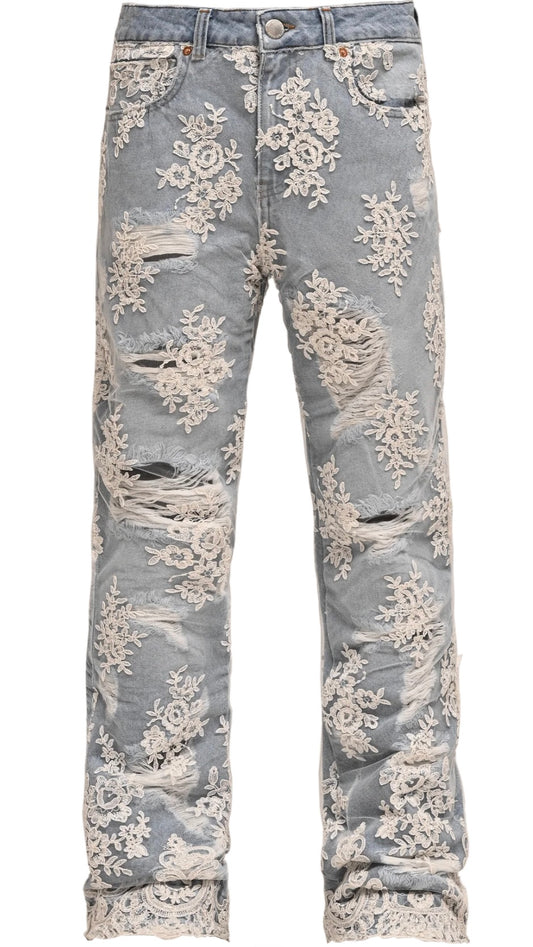 LACE FLARE DENIM - LIGHT STONE