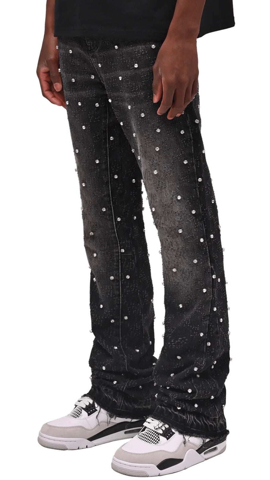 RHINESTONE FLARE DENIM - BLACK